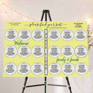 18 Table Wedding Chart Tropical Yellow Green Foam Board
