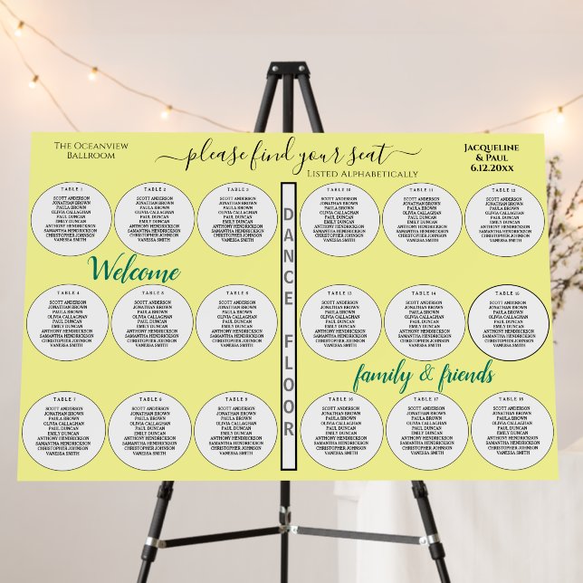 18 Table Wedding Chart Tropical Yellow Green Foam Board (In Situ (Stand))