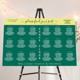 18 Table Wedding Chart Yellow Green Foam Board