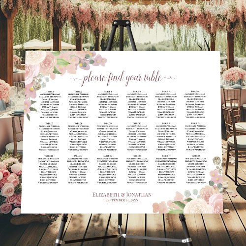 18 Table Wedding Seating Chart Blush Pink Floral Foam Board