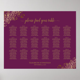 18 Table Wedding Seating Chart Cassis Purple Gold