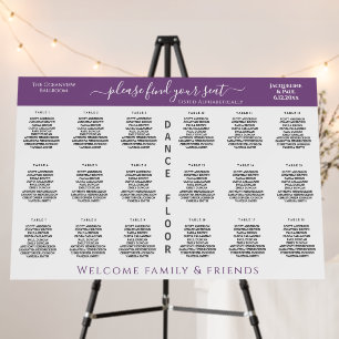 18 Table Wedding Seating Chart Dusy Violet White Foam Board