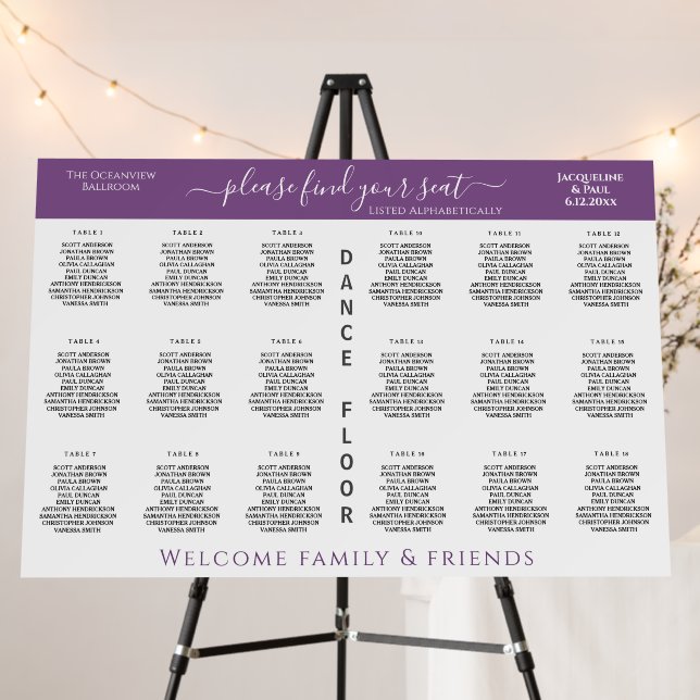 18 Table Wedding Seating Chart Dusy Violet White Foam Board (In Situ (Stand))