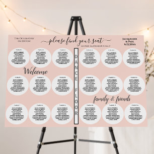 18 Table Wedding Seating Chart Pastel Blush Pink Foam Board