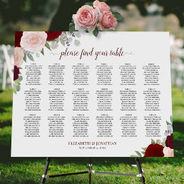18 Table Wedding Seating Chart Red &amp; Pink Floral Foam Board