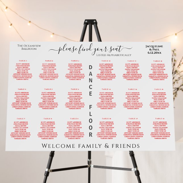 18 Table Wedding Seating Chart Red White Foam Board (In Situ (Stand))