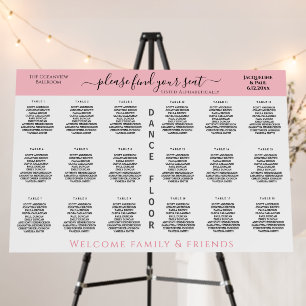 18 Table Wedding Seating Chart Rose Pink White Foam Board