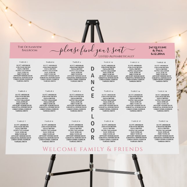 18 Table Wedding Seating Chart Rose Pink White Foam Board (In Situ (Stand))