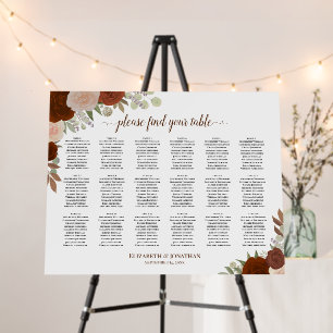 18 Table Wedding Seating Chart Rust Orange Floral Foam Board