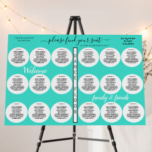 18 Table Wedding Seating Chart Turquoise Foam Board
