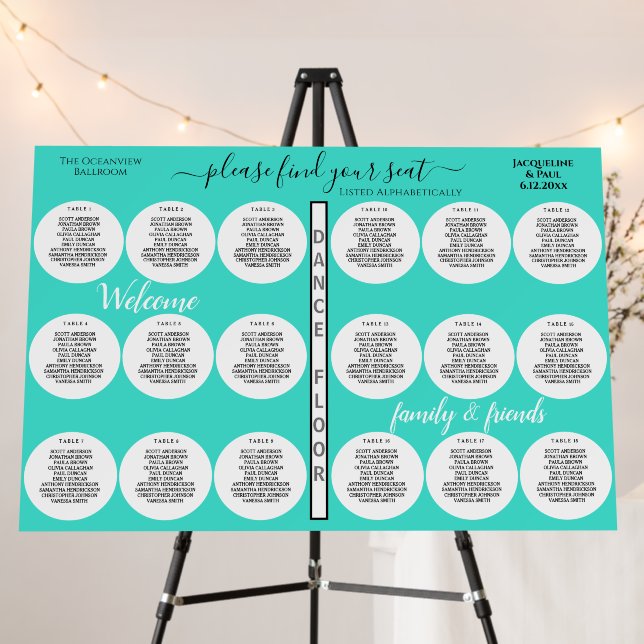 18 Table Wedding Seating Chart Turquoise Foam Board (In Situ (Stand))