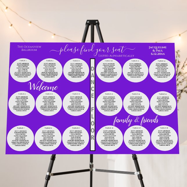 18 Table Wedding Seating Chart Violet White Foam Board (In Situ (Stand))