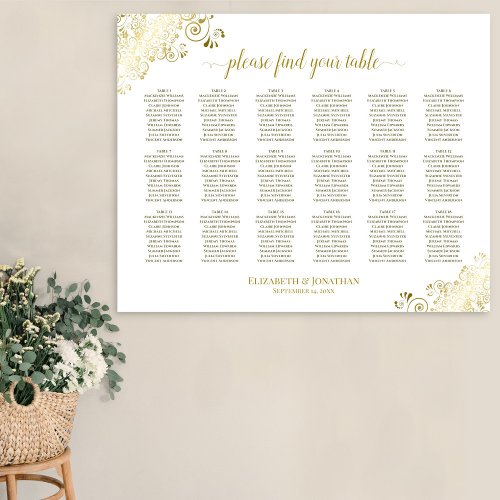 18 Table Wedding Seating Chart White  Gold Frills