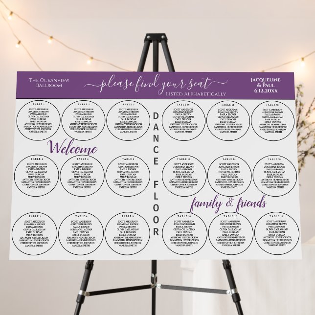 18 Table Wedding Seating Dusty Violet Round Table Foam Board (In Situ (Stand))