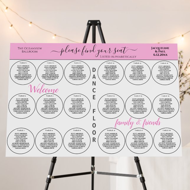 18 Table Wedding Seating Light Pink Round Table Foam Board (In Situ (Stand))