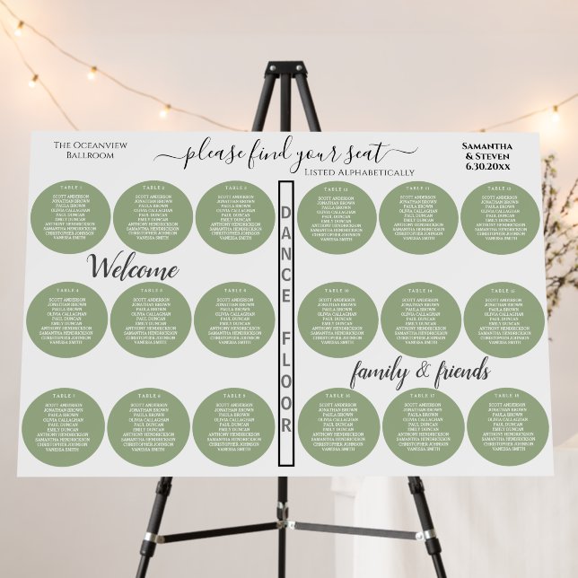 18 Table Wedding Seating Sage Green and White Foam Board (In Situ (Stand))