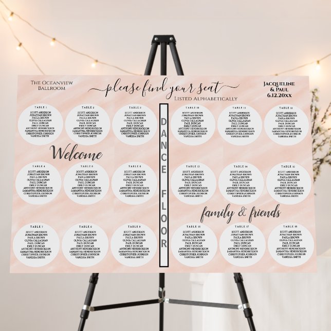 18 Table Wedding Seating Watercolor Blush White Foam Board (In Situ (Stand))