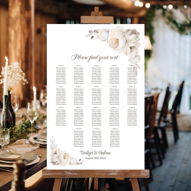 18 Table White Floral Wedding Seating Chart Foam Board (Creator Uploaded)