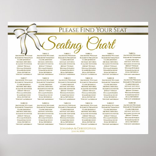 18 Table White  Gold Ribbon Wedding Seating Chart