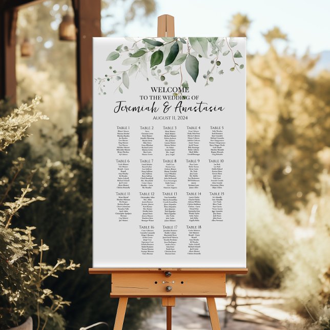18 tables elegant greenery wedding seating chart (Creator Uploaded)