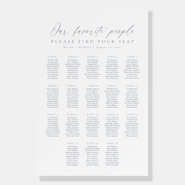 18 Tables Our Favorite People Seating Chart Foam Board (Front)