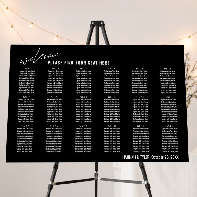 18 Tables Reception Black Seating Chart Foam Board (In Situ (Stand))