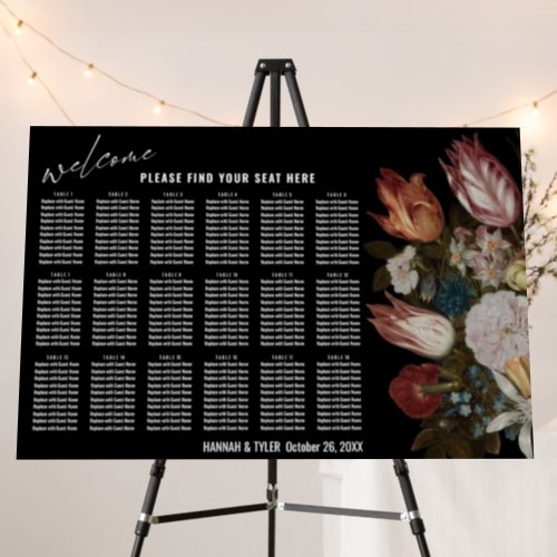18 Tables Seating Chart with Dutch Master Florals Foam Board