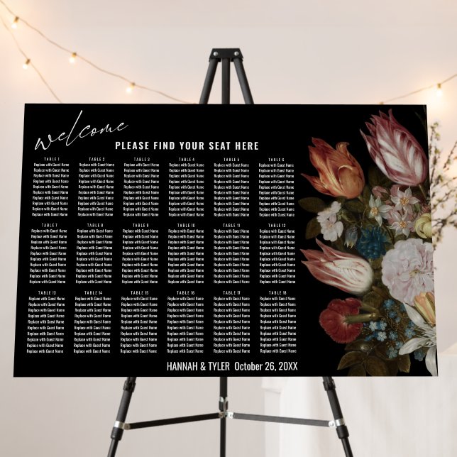 18 Tables Seating Chart with Dutch Master Florals Foam Board (In Situ (Stand))