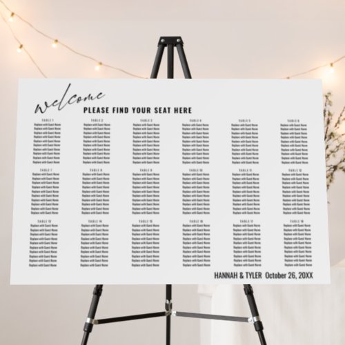 18 Tables Wedding Reception BW Seating Chart Foam Board