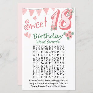 18 th Birthday Word Search Game