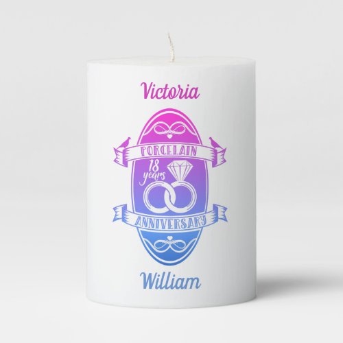 18 traditional Porcelain 18th wedding anniversary Pillar Candle