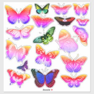 18 Vintage Art Butterflies, Rainbow, Purple, Green Sticker