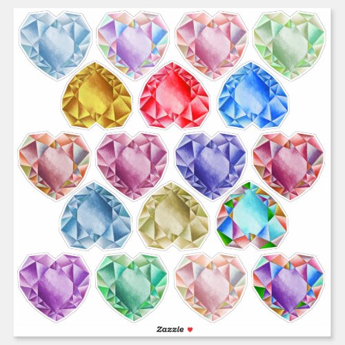    18 Watercolor Heart Gemstones Cute Colorful Fun Sticker