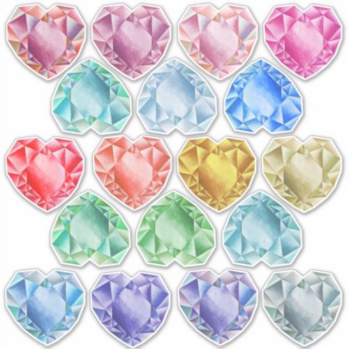    18 Watercolor Heart Gemstones Cute Colorful Fun Sticker