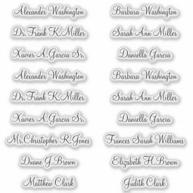 18 Wedding Guest Names Elegant Script Sticker (Front)