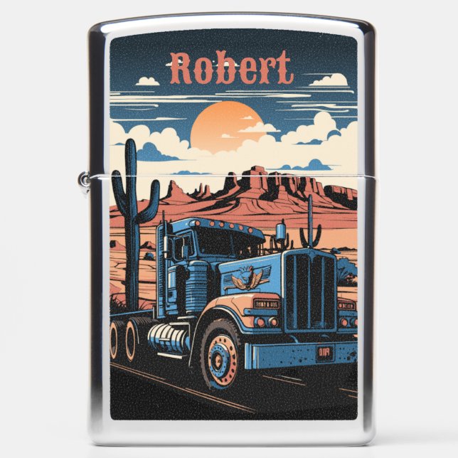 18 Wheeler Simi Tractor Trailer Truck Personalized Zippo Lighter (Front)