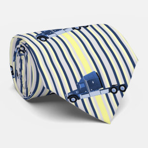 18 Wheeler Truck On Blue Stripe Neck Tie