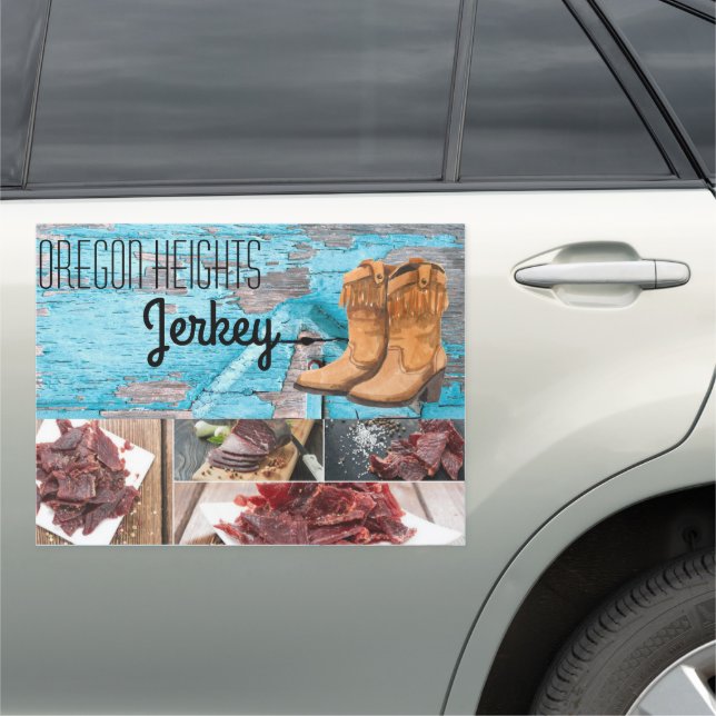 18"x24" Business Announcement Car Magnet Blue Wood (In Situ)