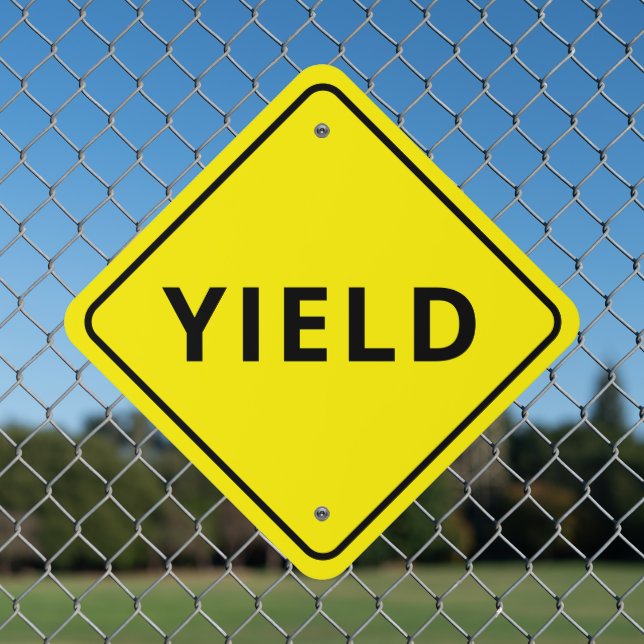 18" x 18" Diamond Yield Metal Sign for Road Decor (In Situ(Fence))