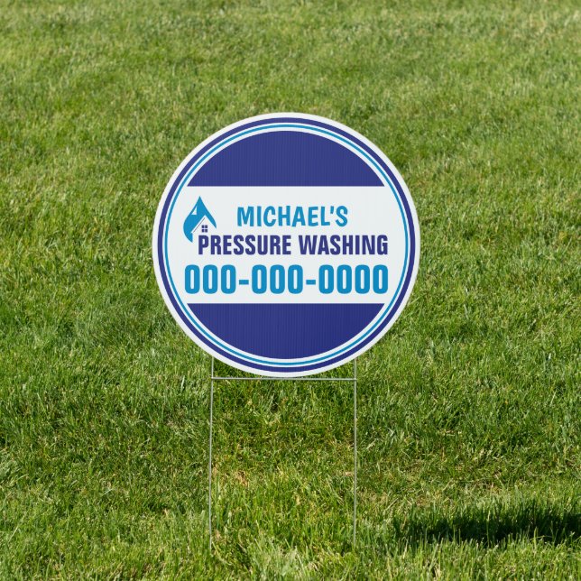 18” x 18” Round Pressure Washing Yard Sign (Insitu)