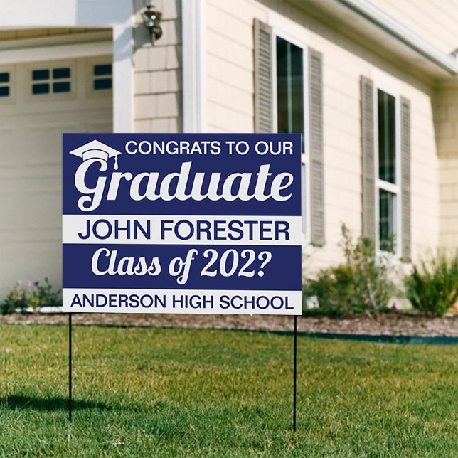 18" X 24" Blue and White Graduation Text Yard Sign (Creator Uploaded)