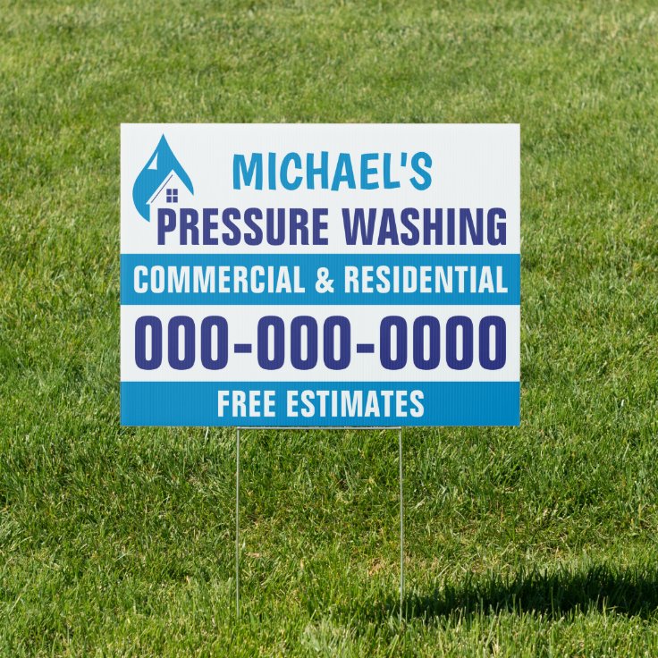 18” x 24” Blue Pressure Washing Double Sided Yard Sign | Zazzle