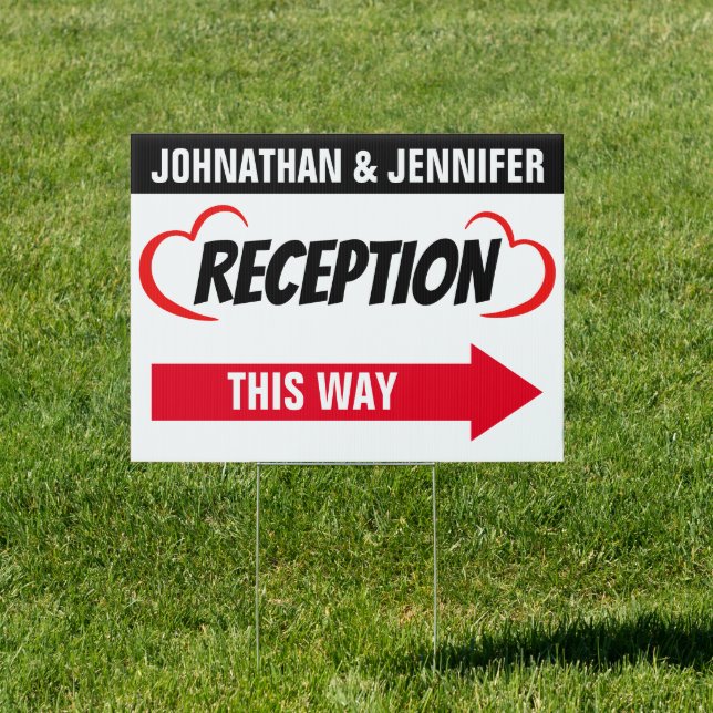18” x 24” Bold Red & Black Double Sided Reception Sign (Insitu)