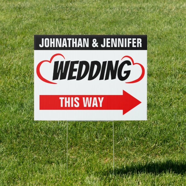 18” x 24” Bold Red & Black Double Sided Wedding Sign (Insitu)