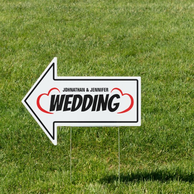 18” x 24” Bold Red & Black Wedding Arrow Sign (Insitu)