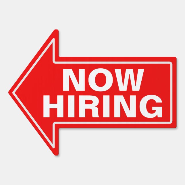 18" x 24" Bold Red Directional Now Hiring Yard Sign (Front)