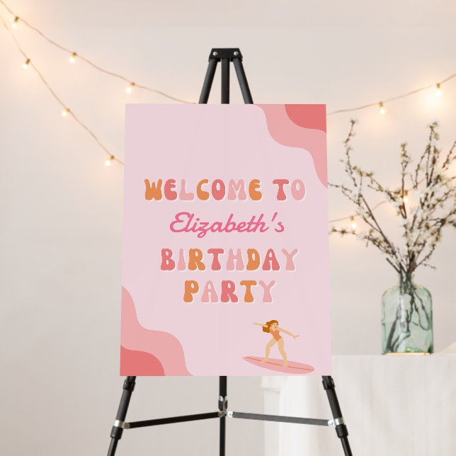 18' x 24' Custom Surfer Girl Birthday Welcome Sign (In Situ (Stand))