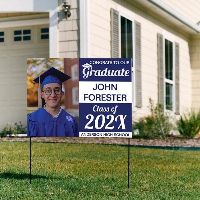 18" x 24" Photo Graduation Blue and White Yard Sign (Creator Uploaded)
