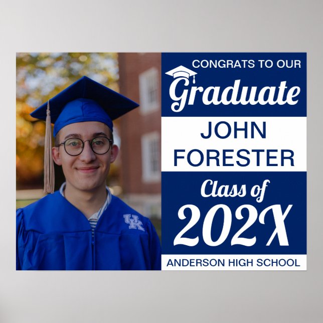 18" x 24" Photo Graduation Blue Paper Poster (Front)