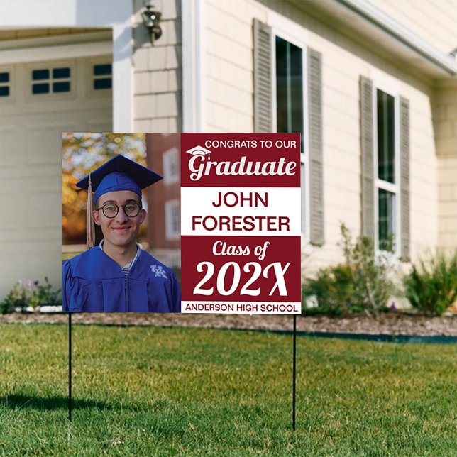 18" x 24" Photo Graduation Dark Red and White Yard Sign (Creator Uploaded)